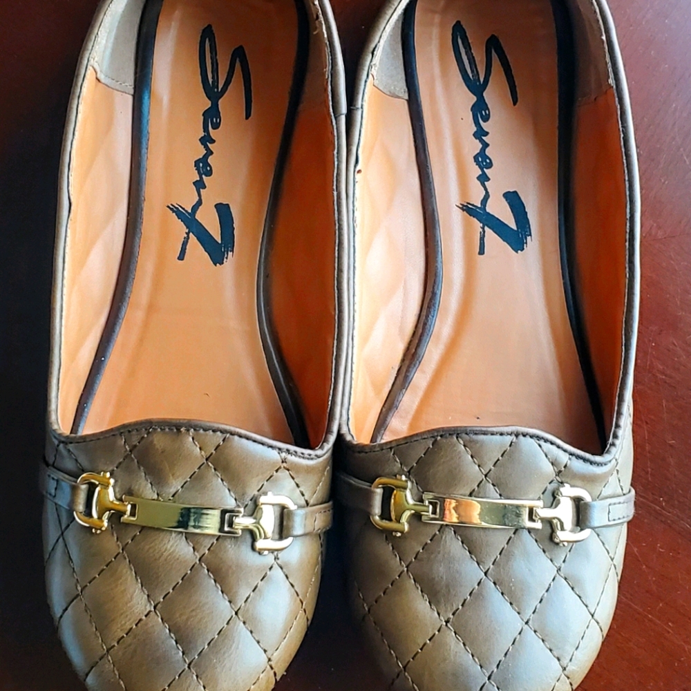 Seven7 cognac tan quilted flats